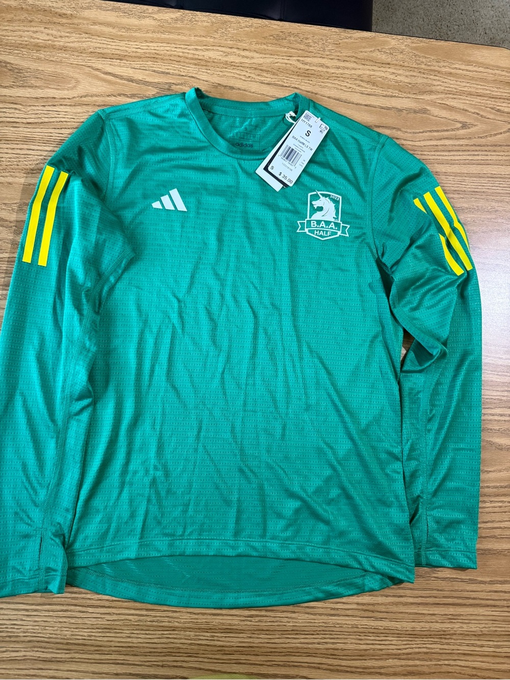 adidas B.A.A Boston Half Marathon Green Long-Sleeve Performance Tee